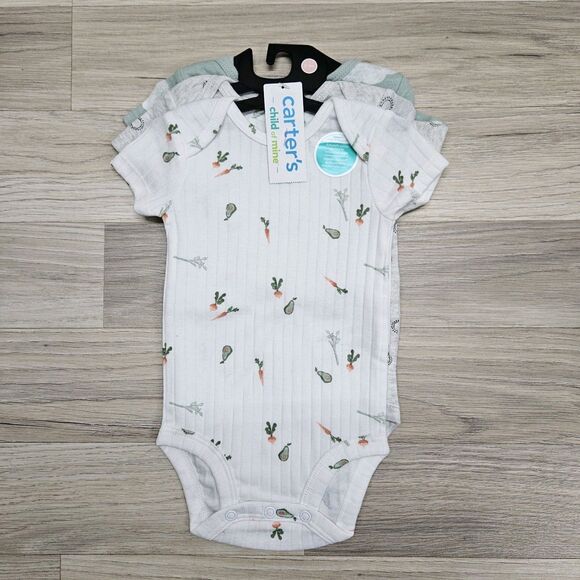 Carter's Baby Neutral Unisex Bodysuits Vegetable And Cloud Patterns Size 0-3... - Picture 1 of 4